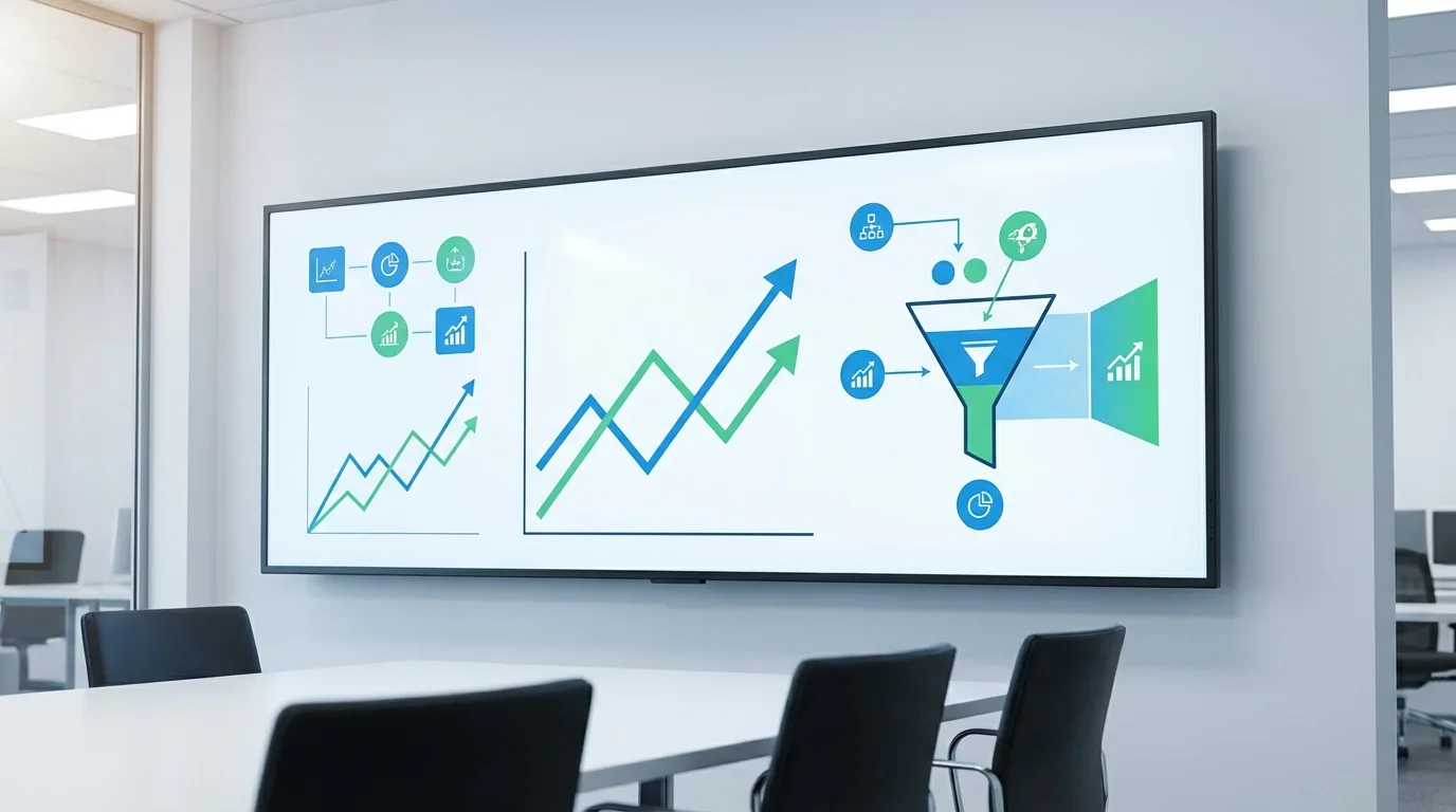 Data visualization dashboard showing the increase in conversion rates when implementing frictionless checkout experiences, represented by upward trending line graphs and conversion funnel optimization metrics.