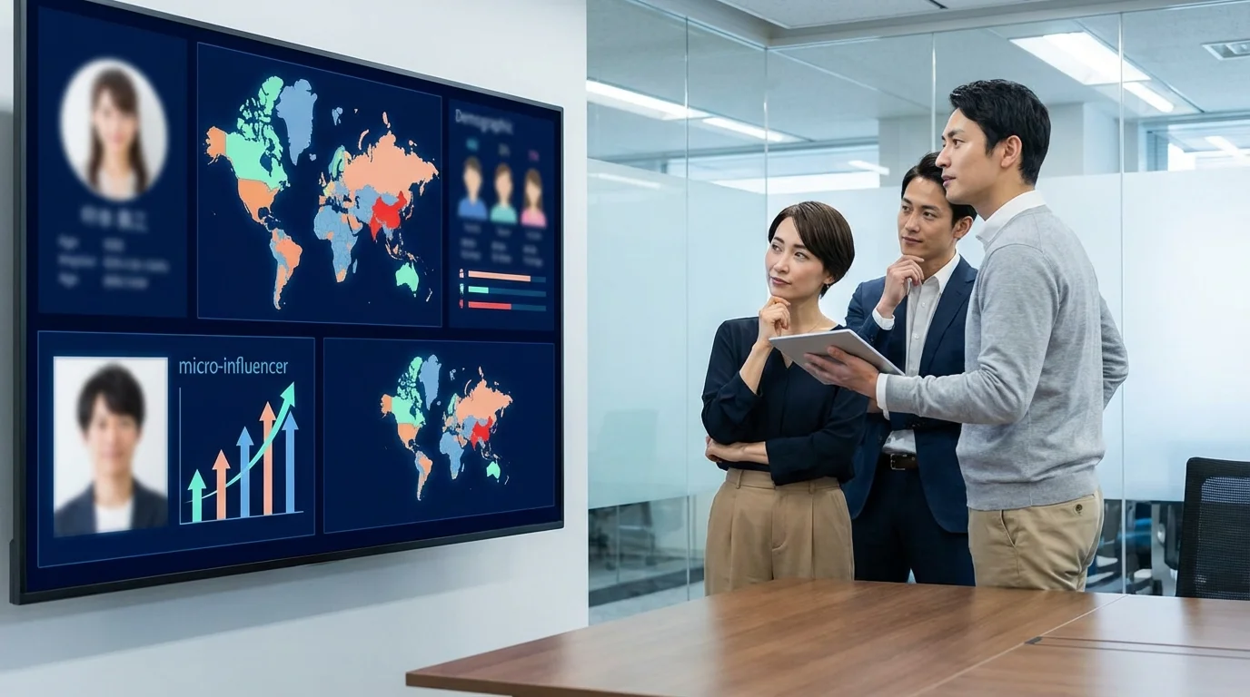 Professional business environment showing high-tech data analysis on digital screens. Visualizing geographic segmentation and demographic insights for marketing optimization. No text or commercial signage.