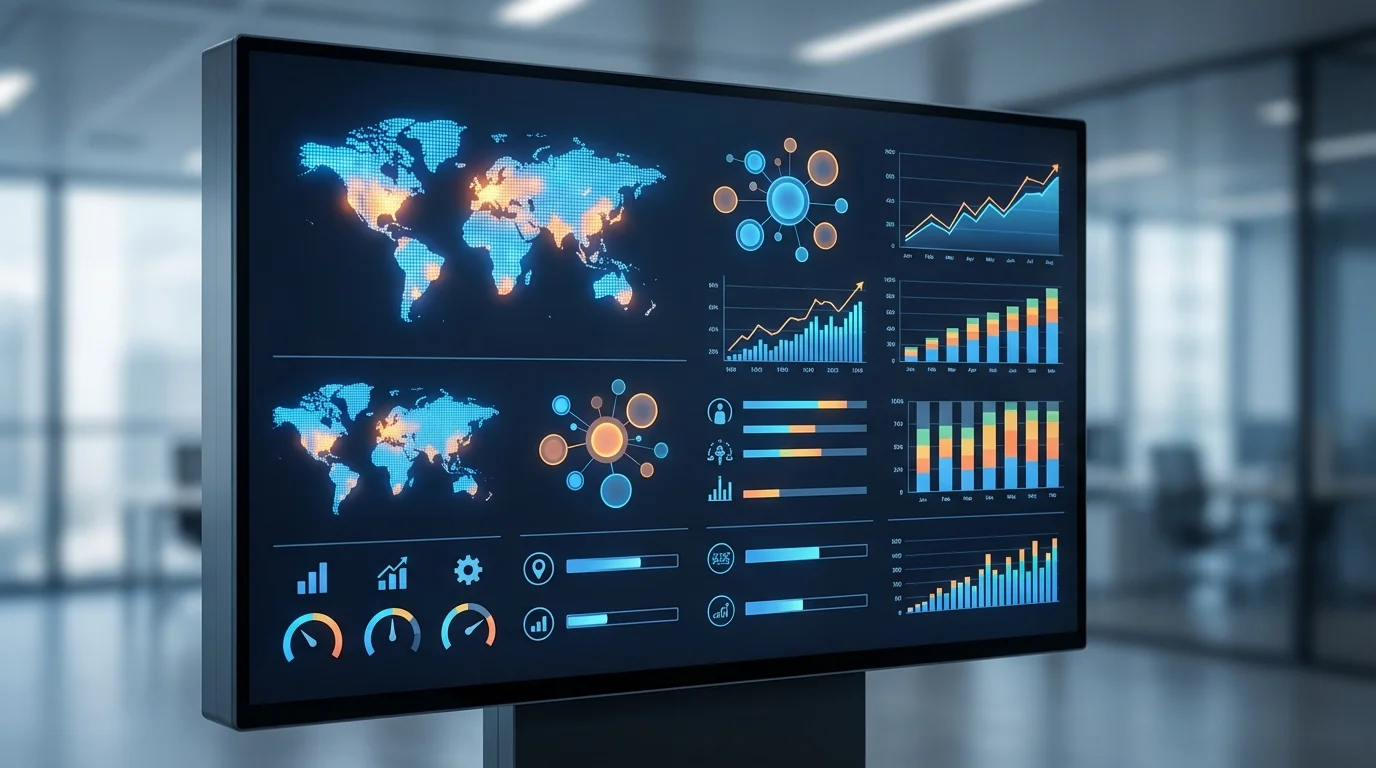 A professional digital marketing dashboard displaying complex data visualization, heatmaps of regional search intent, and performance metrics for localized e-commerce campaigns, emphasizing data-driven decision making.