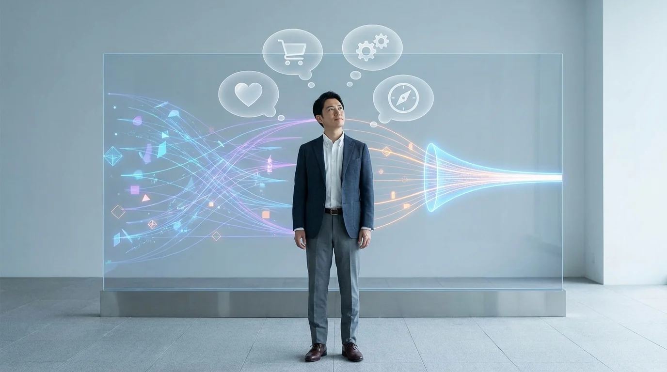 An abstract data visualization showing the difference between inferred behavioral data and explicit zero-party data, emphasizing precision and conversion potential, sleek professional UI, no text, no branding.