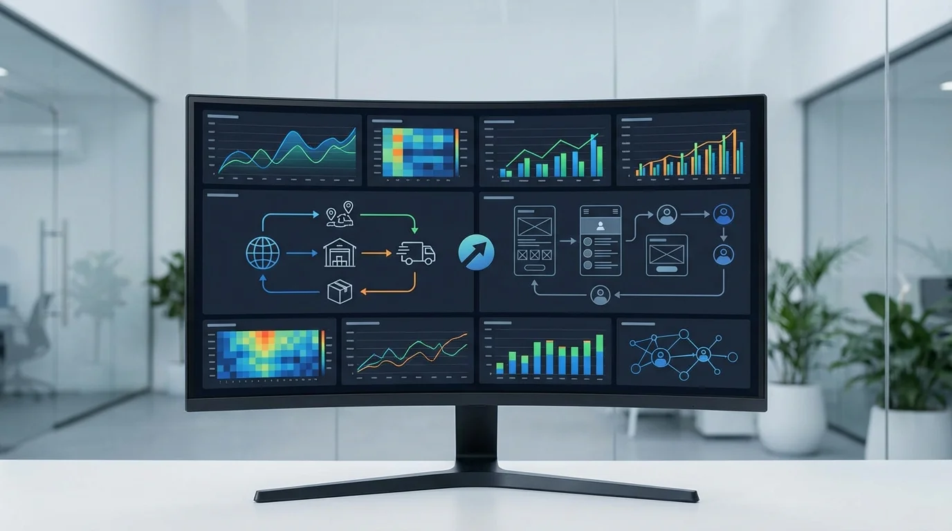 Detailed data analytics dashboard showing complex business metrics, growth patterns, and performance indicators for enterprise management.