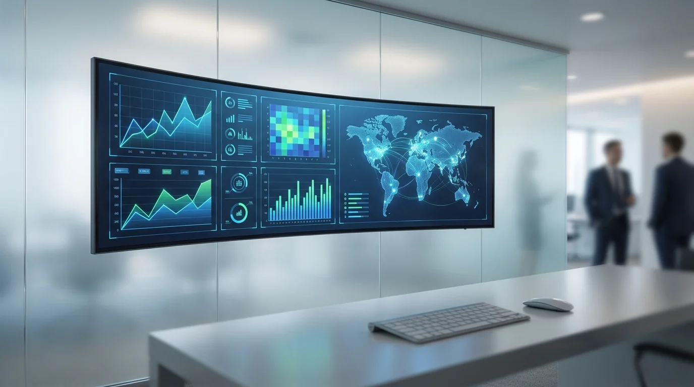 High-tech digital interface showing e-commerce analytics, inventory management graphs, and global sales metrics for professional marketplace sellers.