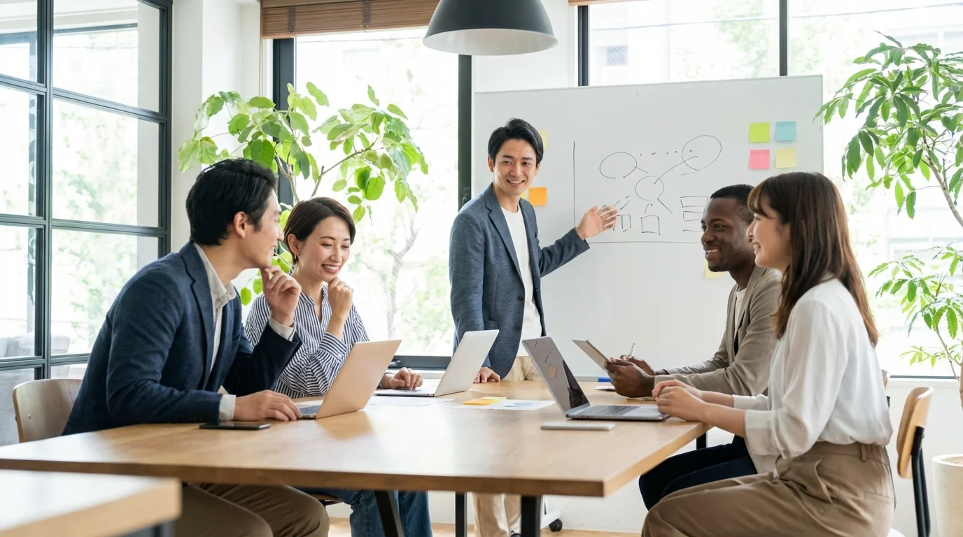 A diverse group of young people collaborating on a project, symbolizing the Z-generation's focus on community, ethics, and shared values in the modern digital economy.