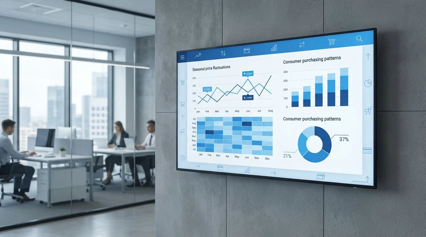 Data visualization dashboard showing seasonal price fluctuations and consumer purchasing trends within a major e-commerce marketplace environment.