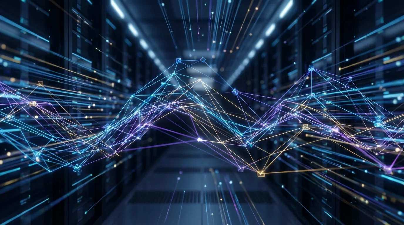 An abstract visualization of digital network connections and data flow, representing the sophisticated algorithm of a modern platform.