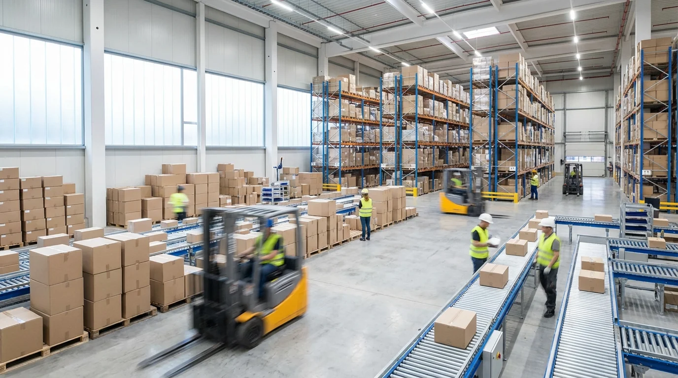 Warehouse logistics and distribution center representing efficient delivery services, which is a critical factor for achieving high store scores in modern e-commerce platforms.