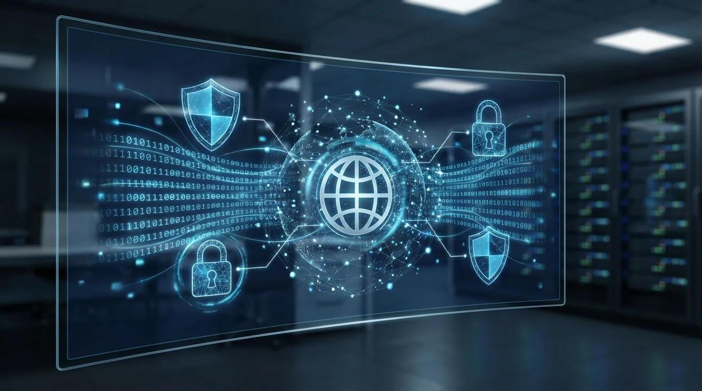 Professional cybersecurity and protection interface showing digital shields and encrypted data streams, representing the sophisticated registry mechanisms used to prevent counterfeit products in a global marketplace.