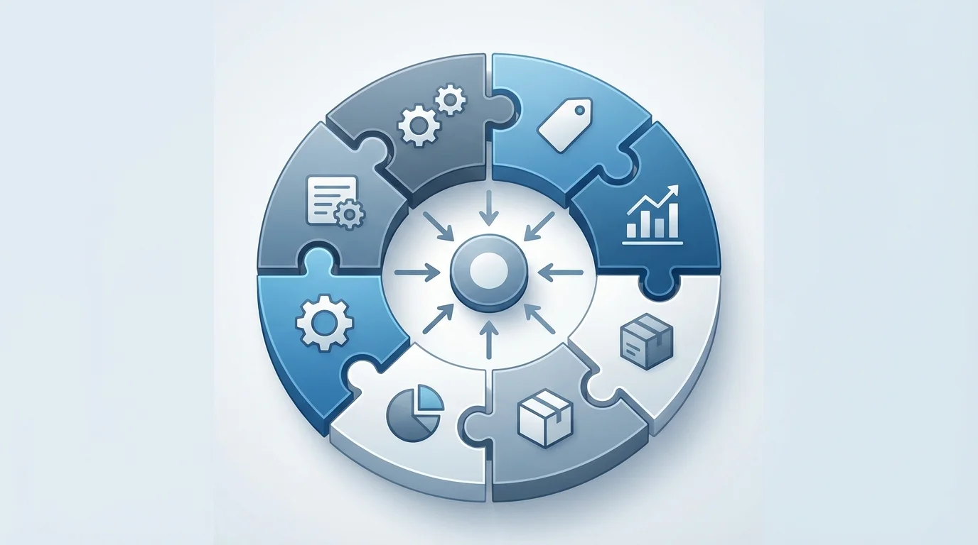 A business framework illustration showing the MECE principle applied to product data management, ensuring no overlap and no gaps in attribute labeling.