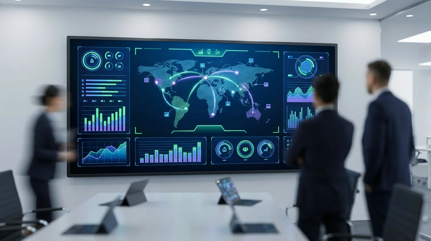 Technical business dashboard showing global sales performance metrics and cross-border logistics data visualization for an e-commerce enterprise strategy analysis.