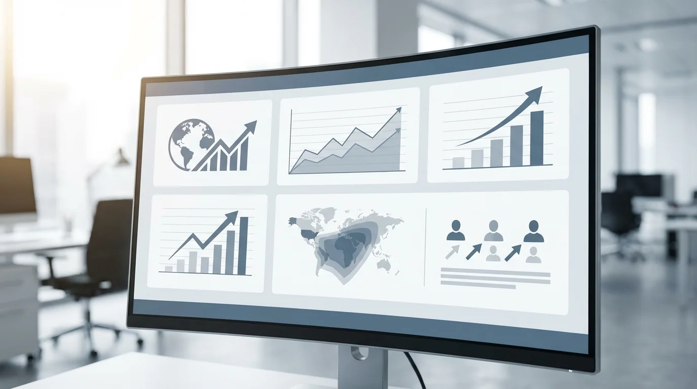 A professional business dashboard showing upward trending analytics and data visualizations related to global e-commerce sales performance, market penetration metrics, and international consumer behavior analysis for premium Japanese goods.