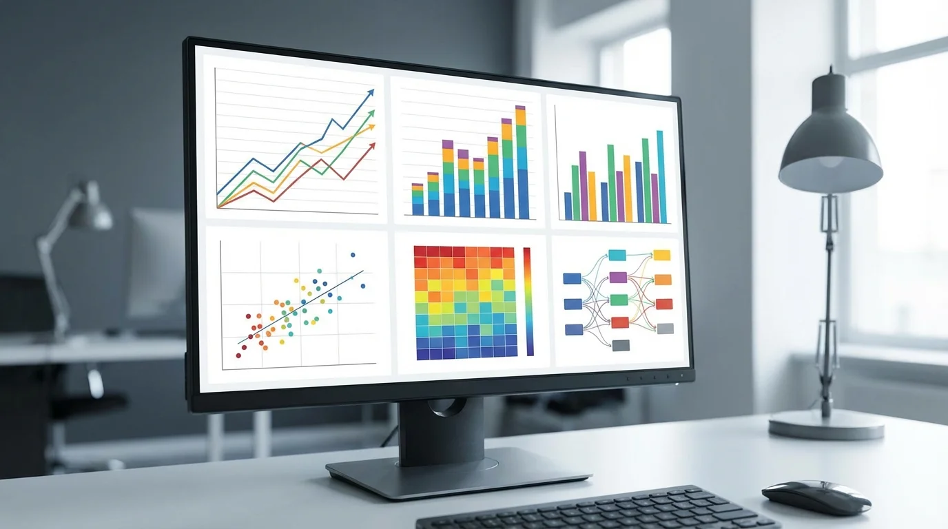 An analytical dashboard screen displaying complex business data, procurement trends, and financial performance metrics on a high-resolution monitor, emphasizing data-driven decision making.