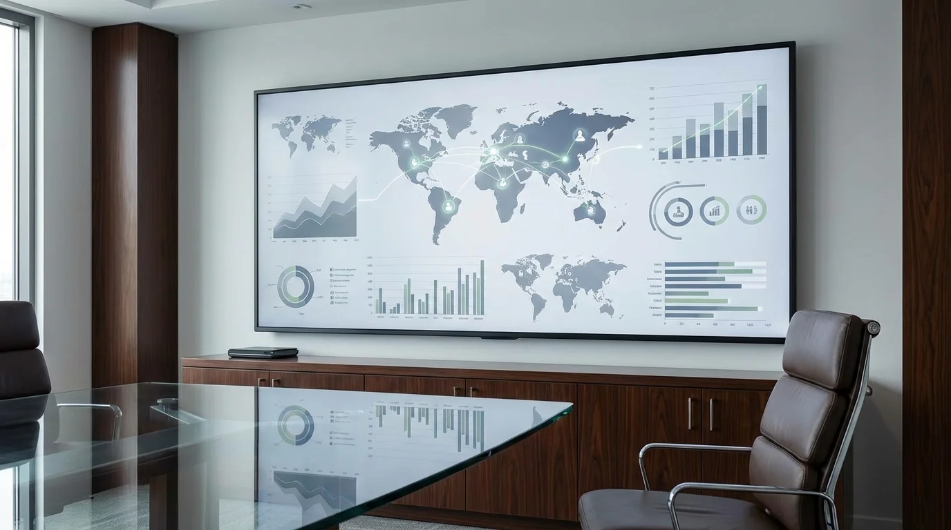 Advanced data visualization interface of an enterprise-level e-commerce management system, highlighting cross-border sales metrics and customer lifecycle analytics.