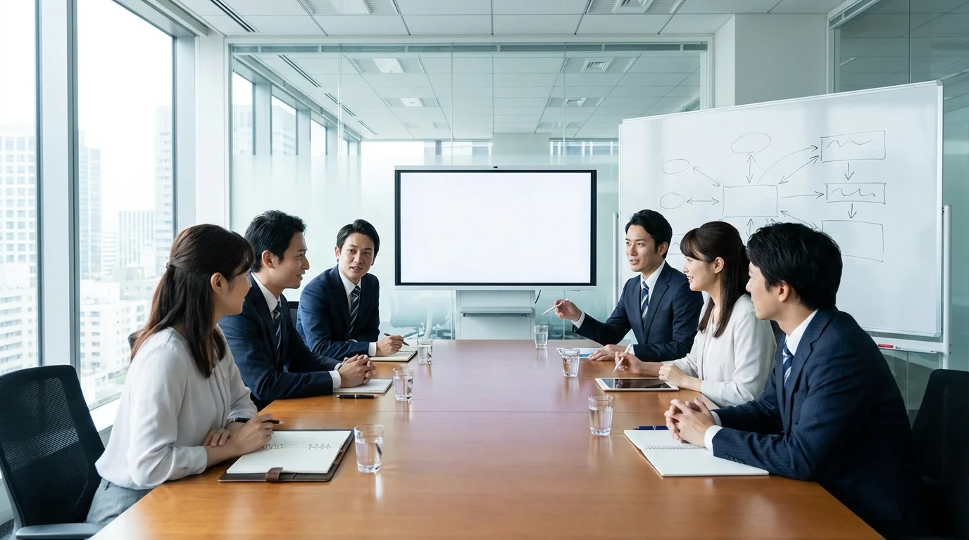 Strategic marketing meeting discussing the integration of direct-to-consumer sales channels and global marketplace logistics, focusing on strategic governance and sustainable scaling.