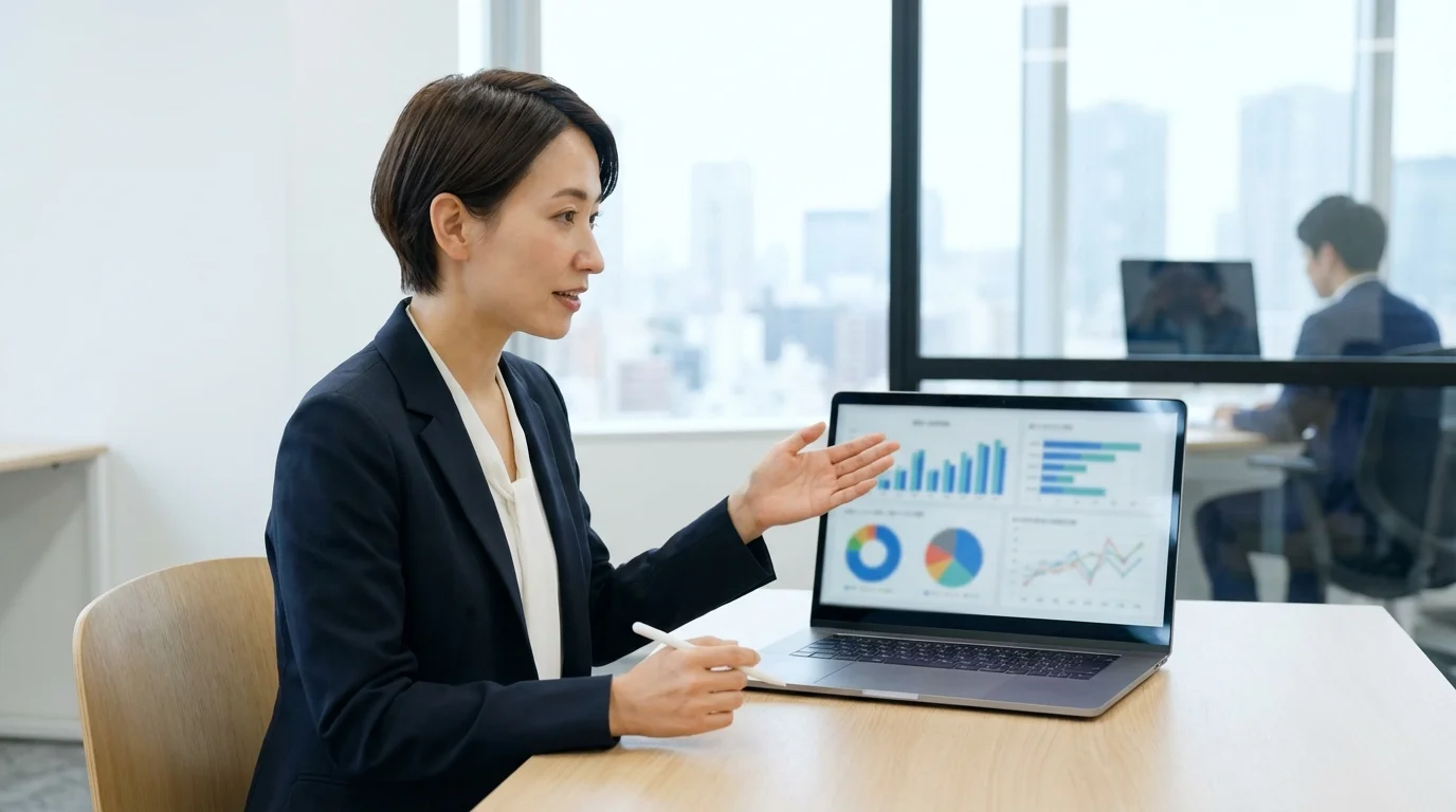 A professional analyzing data on a laptop screen with various charts and legal compliance metrics, focusing on e-commerce marketing strategy and regulatory risk management.