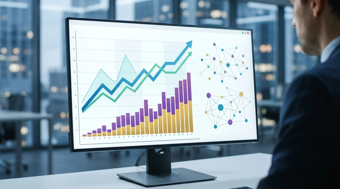 An advanced e-commerce data dashboard showing growth metrics and profit margins, emphasizing the analytical power gained through internalizing operations.