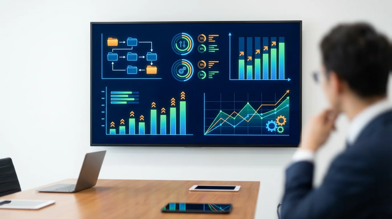 Professional business dashboard displaying real-time e-commerce inventory metrics, stock turnover ratios, and predictive analytics for food supply chain management.