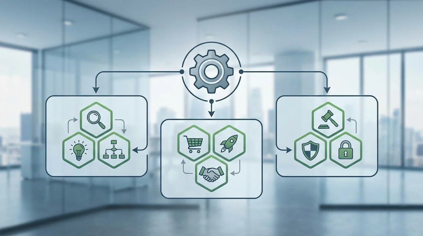 A professional framework diagram illustrating the MECE criteria for selecting an e-commerce consulting partner, focusing on strategy, execution, and legal compliance in the beauty industry.