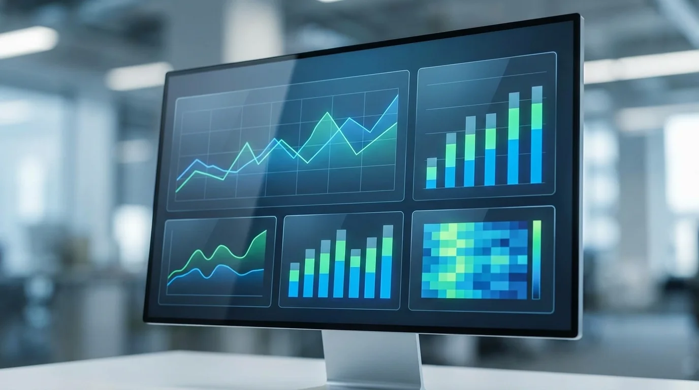 A professional dashboard displaying key metrics for a subscription model, including cohort analysis and projection graphs in a high-tech interface.