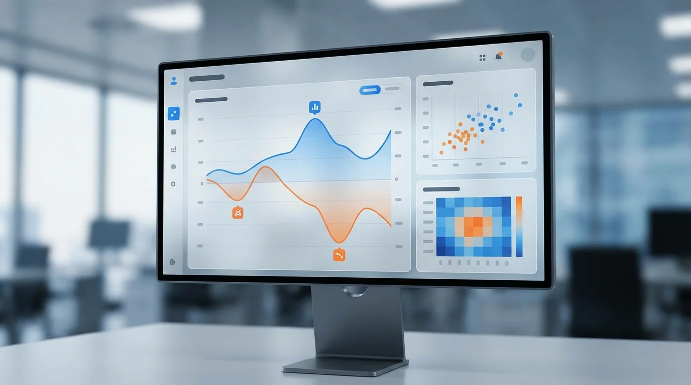A professional data visualization showing the correlation between inventory out-of-stock periods and the decline in organic search ranking on a major e-commerce marketplace, presented on a digital dashboard.