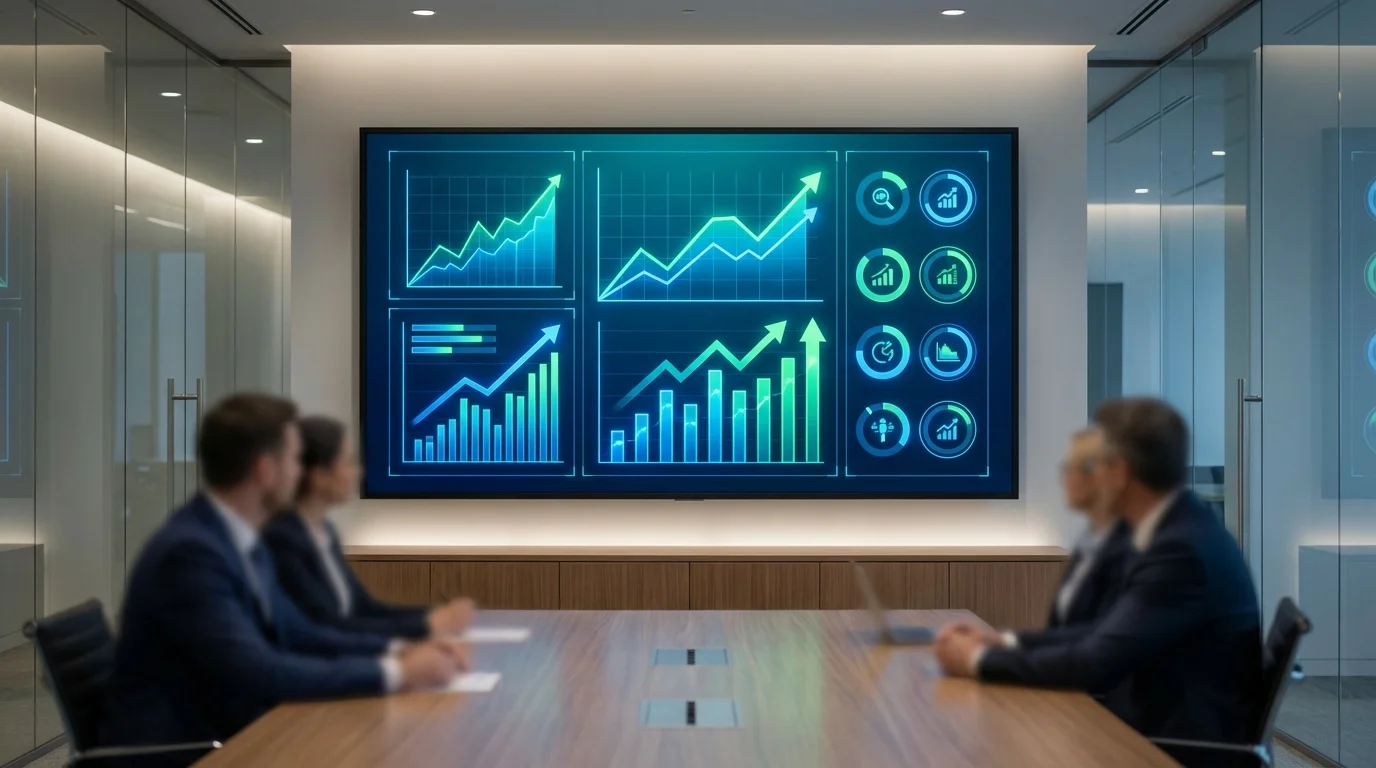 Data visualization dashboard showing growth in conversion rates and customer engagement metrics on a digital commerce platform, professional business analysis context.
