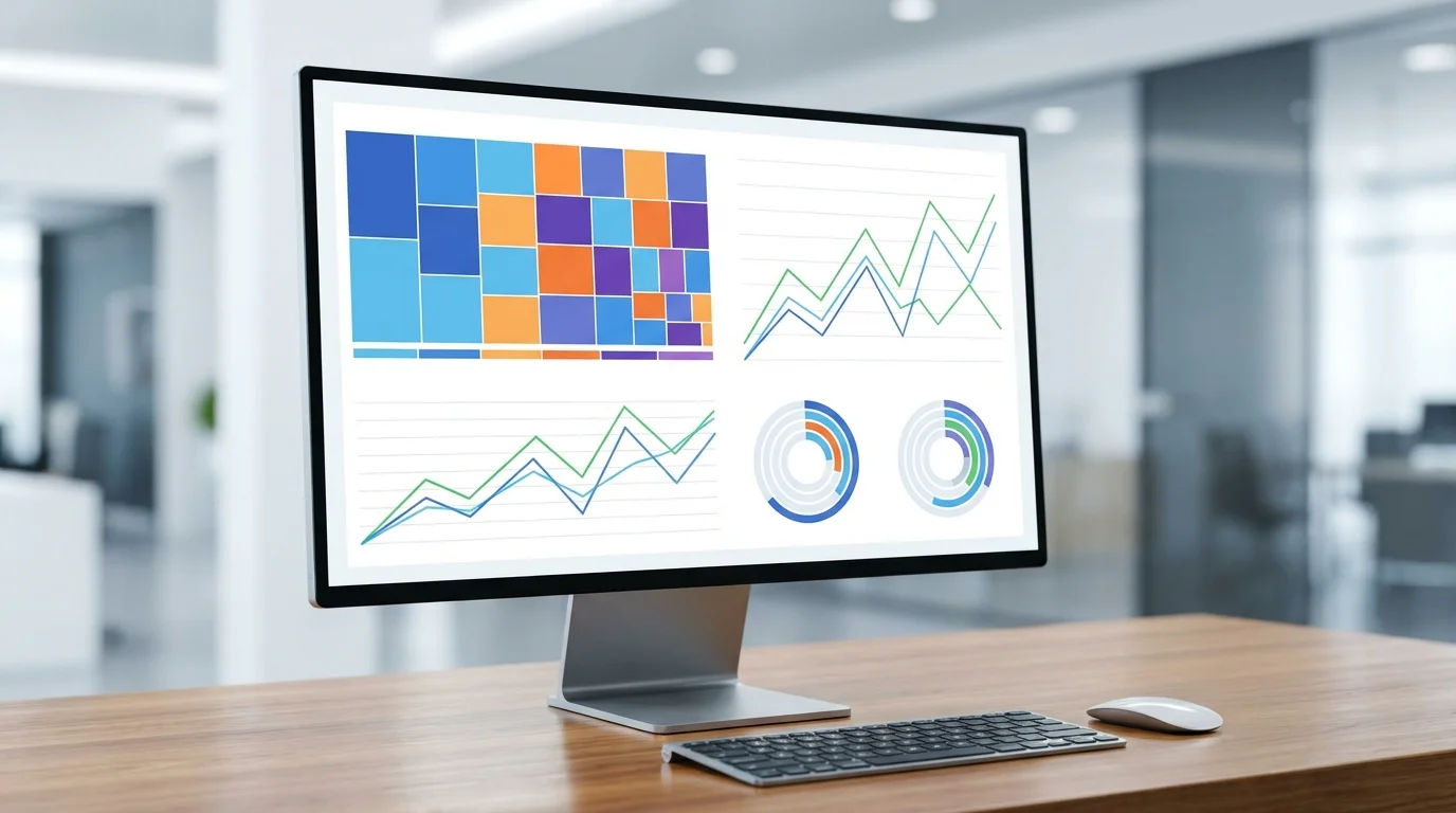 Detailed analytical dashboard showing e-commerce performance metrics, conversion rates, and multi-channel traffic distribution data visualized through complex heatmaps and line graphs.