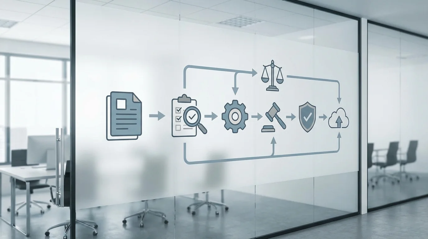 A professional flowchart illustrating the internal governance and legal check process for an e-commerce business to ensure full compliance with marketplace regulations.