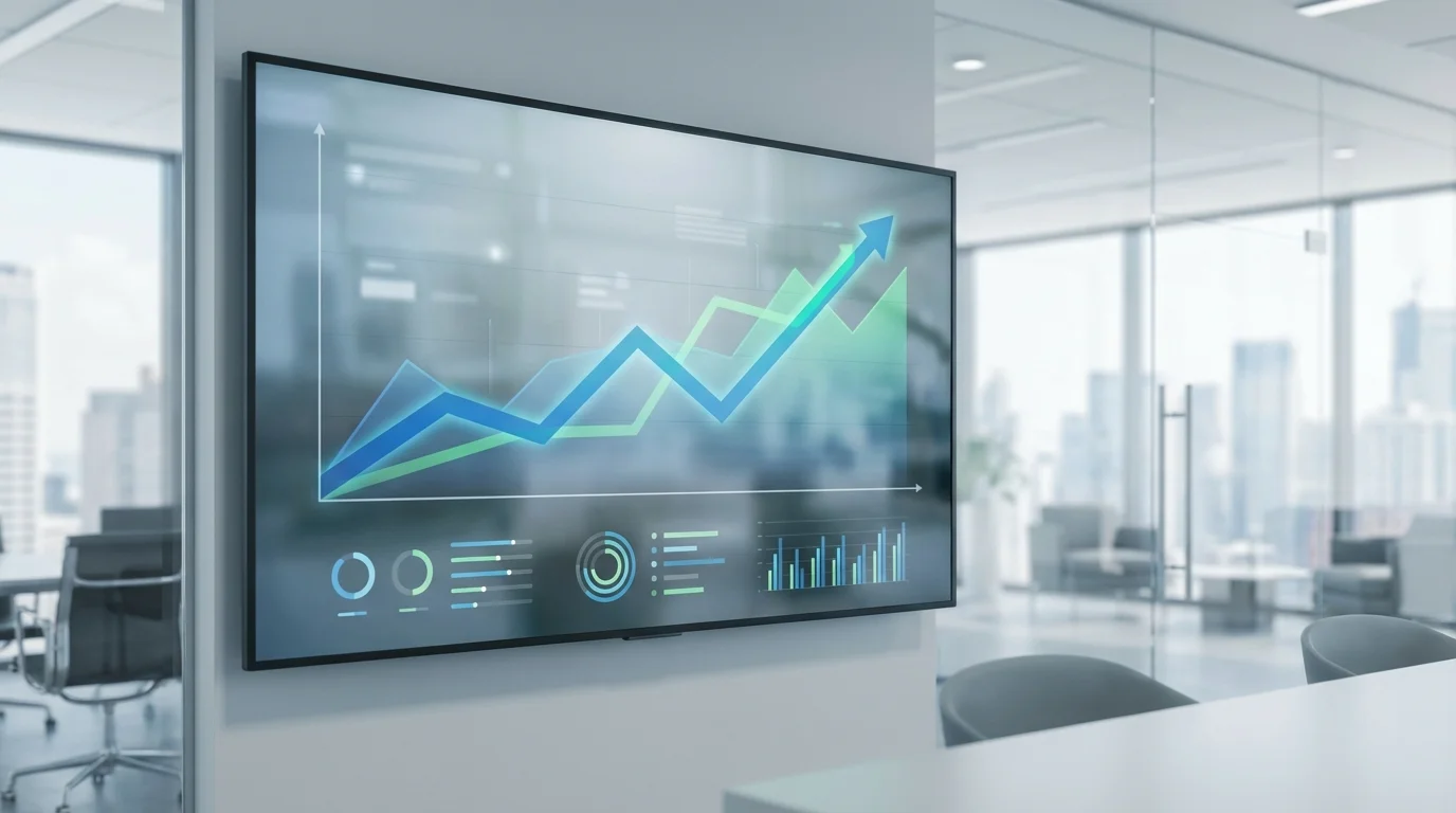 A professional business dashboard showing a line graph trending upwards, representing Lifetime Value growth and customer retention metrics in a modern digital commerce environment, emphasizing data-driven strategy and performance marketing.