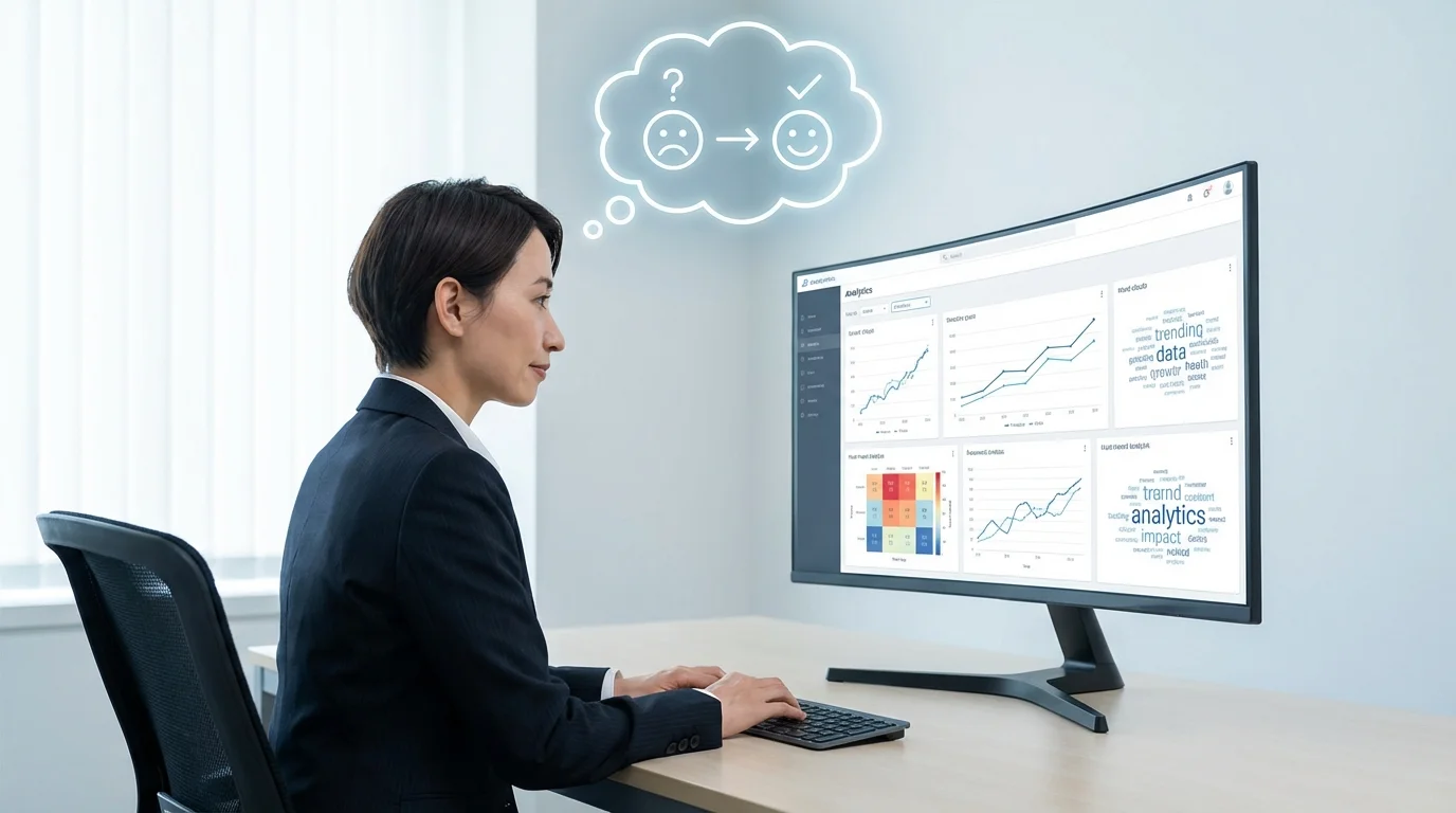 An advanced analytics dashboard showing the correlation between semantic keyword integration from customer feedback and the resulting organic growth in search rankings on a major e-commerce marketplace platform.
