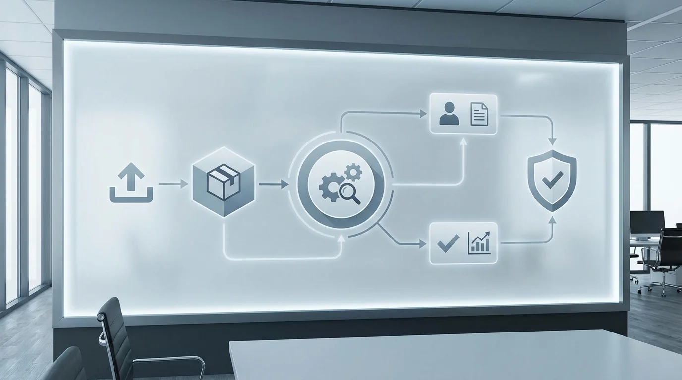An architectural diagram of a digital compliance framework for online marketplaces, illustrating the flow from product listing to automated screening, manual review, and final risk assessment.