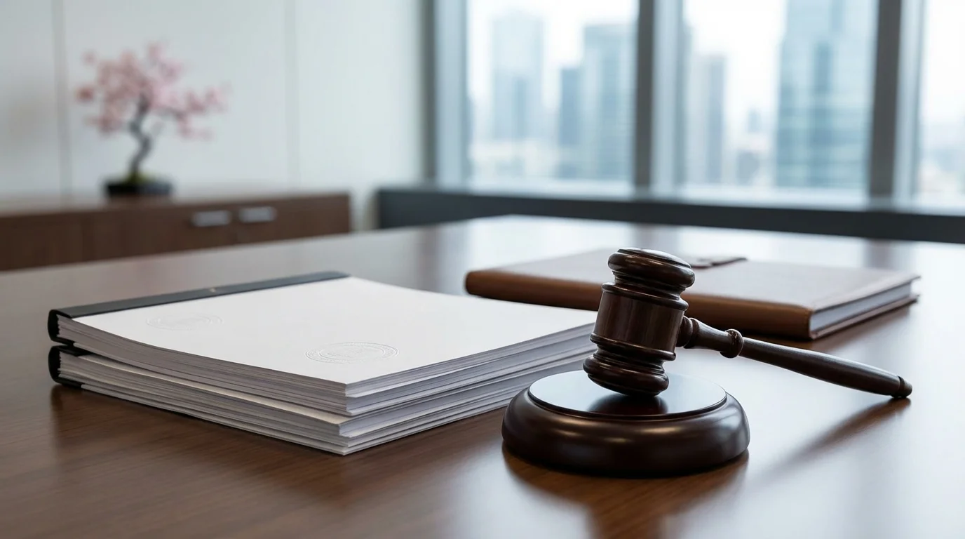 Legal compliance documents and a gavel representing consumer protection laws and points redemption regulations in Japan.