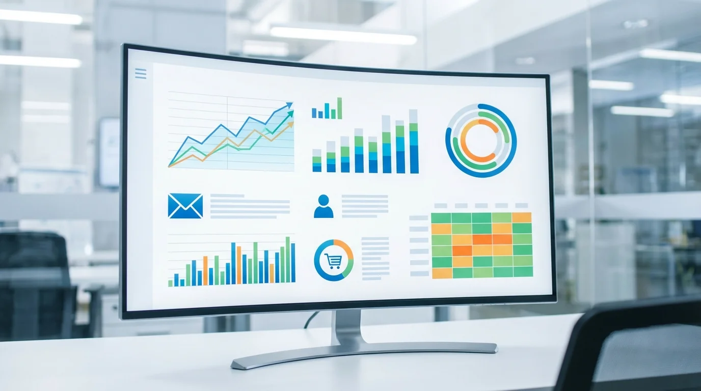 Detailed data visualization dashboard showing customer engagement metrics, open rates, and conversion trends for an e-commerce store newsletter performance analysis.