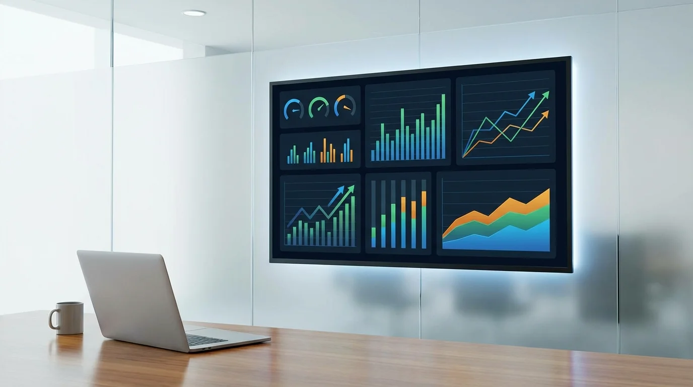 A professional business dashboard showing CRM metrics, customer retention curves, and LTV projections. The visualization emphasizes data-driven decision making for e-commerce growth and profitability.