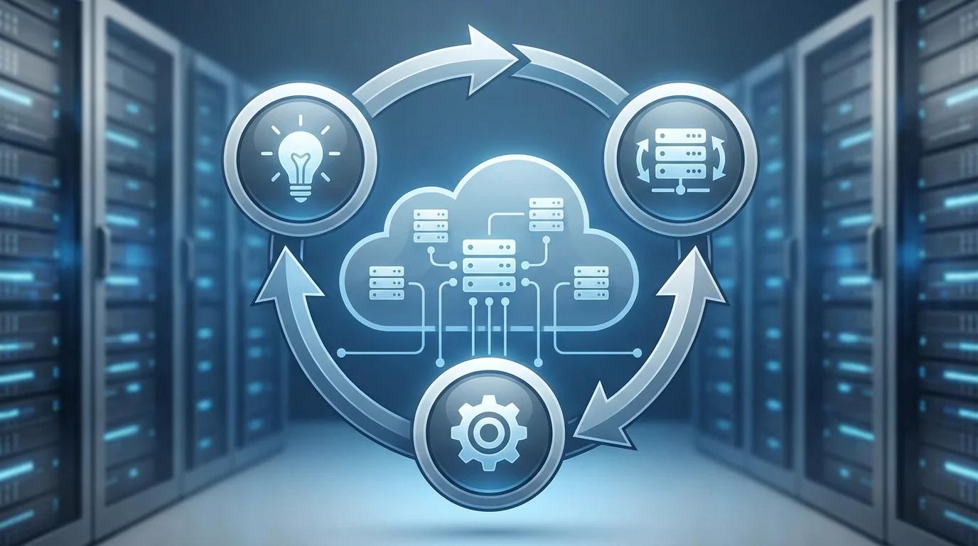 A technical flowchart illustrating the iterative cycle of hypothesis testing, data collection, and software implementation in a high-scale cloud computing environment.