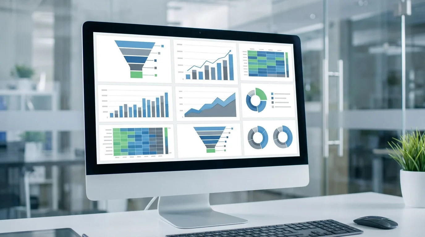 Detailed dashboard showing conversion rate optimization metrics and marketing funnel performance with high-density data visualization for e-commerce business growth.
