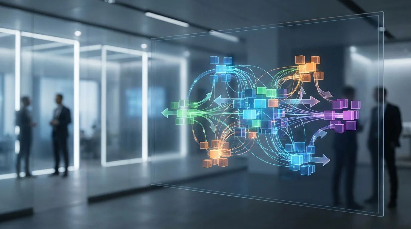 An abstract representation of customer segmentation using colorful digital blocks and connecting lines, symbolizing the technical logic of targeted advertising in the promotion industry.