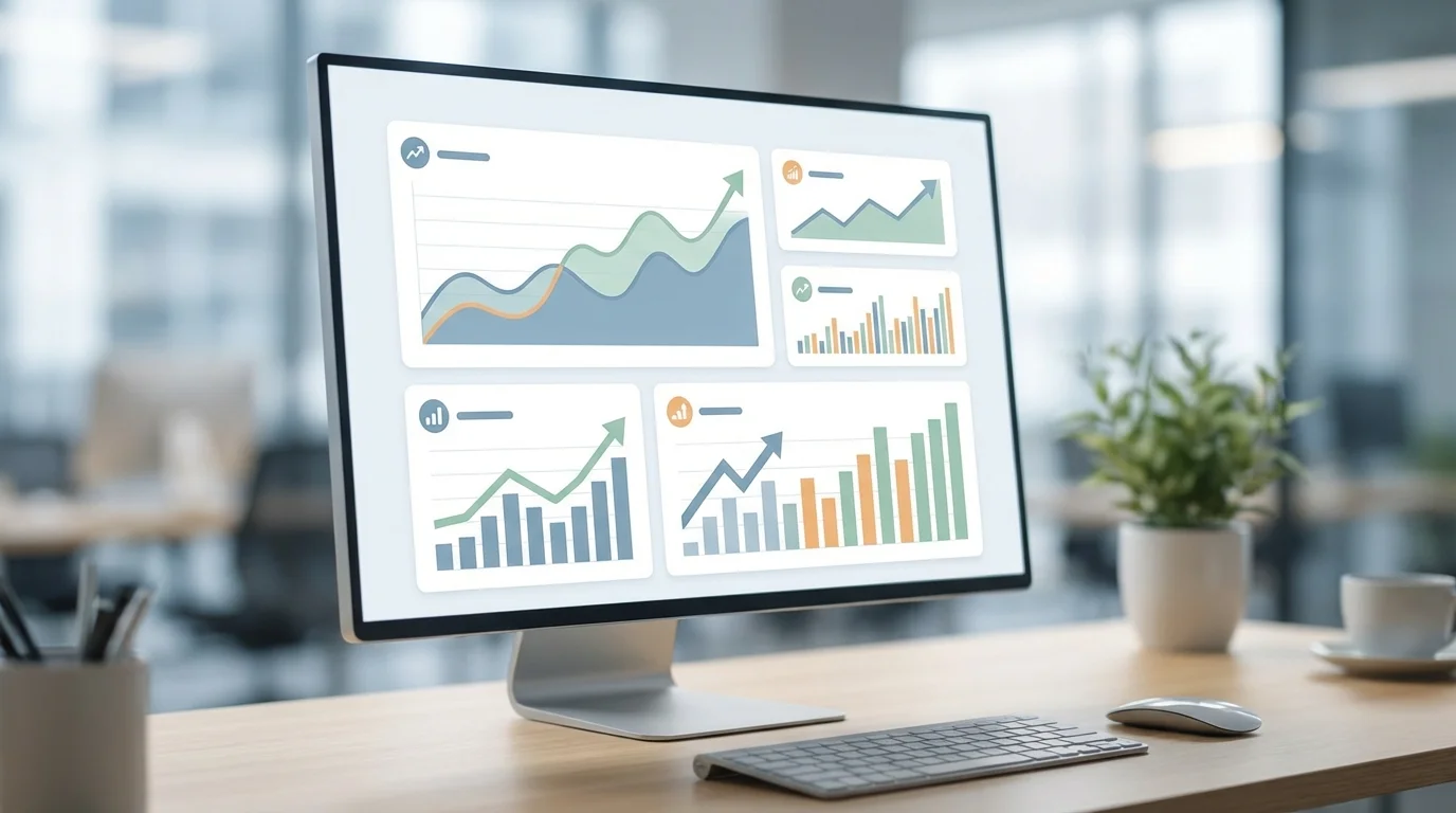 Professional analytics dashboard showing growth in conversion rates and user engagement metrics through the implementation of UGC-driven marketing strategies in retail.