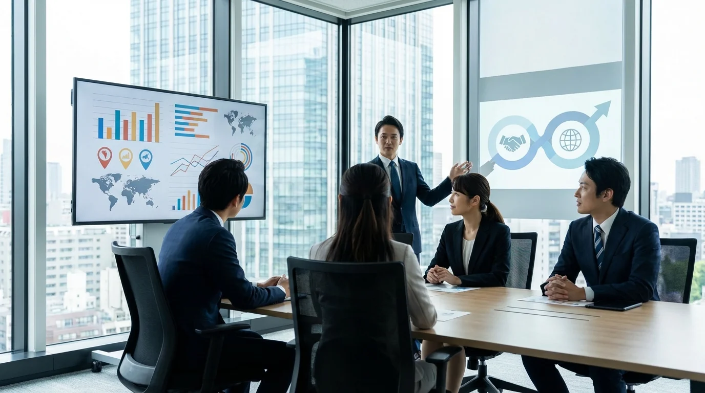 Strategic business planning session with professional charts and data visualizations focusing on brand equity and long-term customer loyalty in international markets.