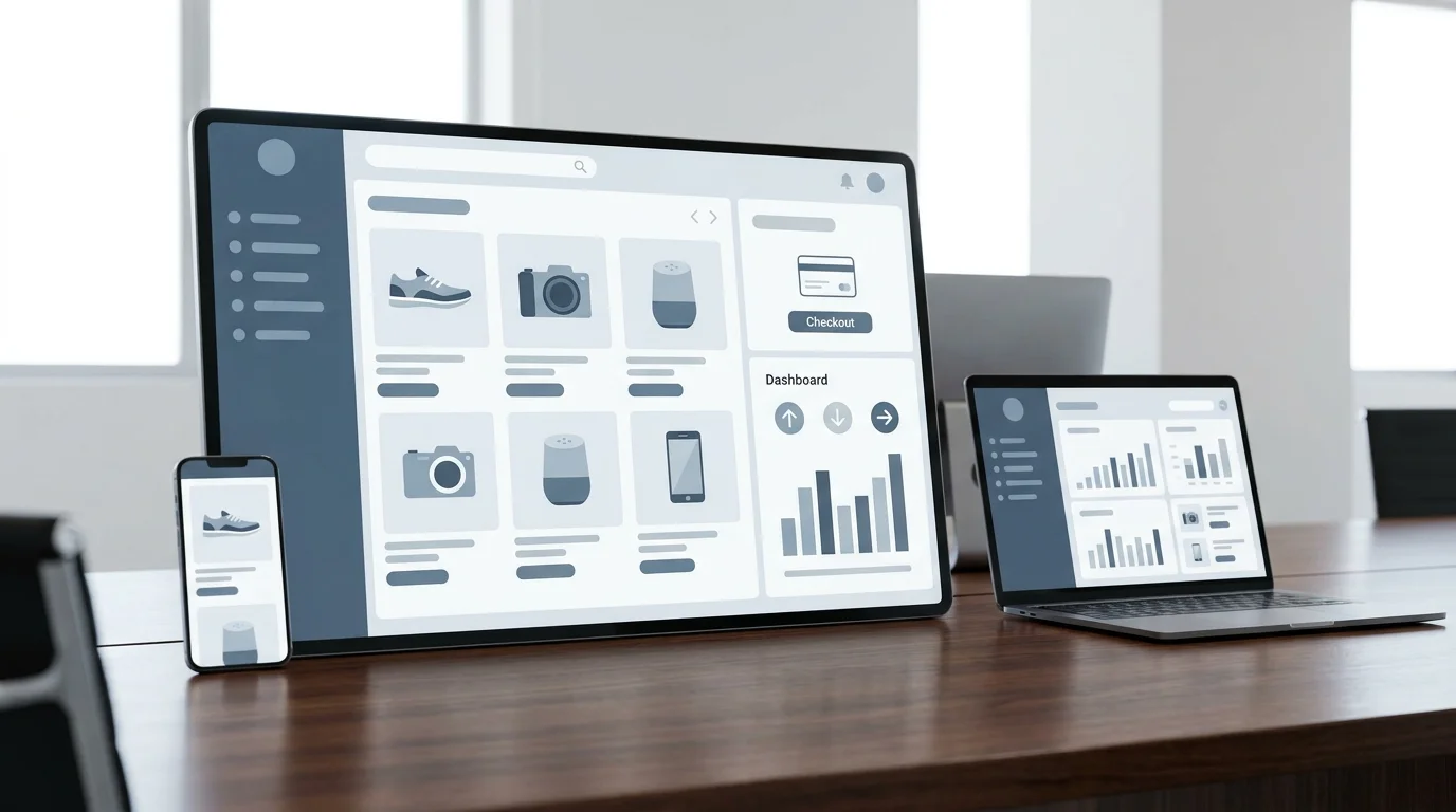 A professional conceptual representation of an e-commerce showcase featuring a clean interface design, digital marketing analytics, and high-quality product presentation elements.