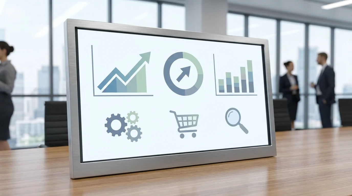 Digital marketing dashboard showing sales growth metrics, conversion rate optimization data, and business analytics for an Amazon store performance review.