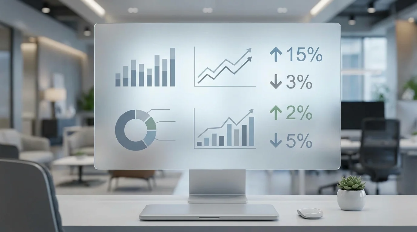 Professional analytics interface displaying key performance indicators for online sales including conversion rates and traffic metrics.