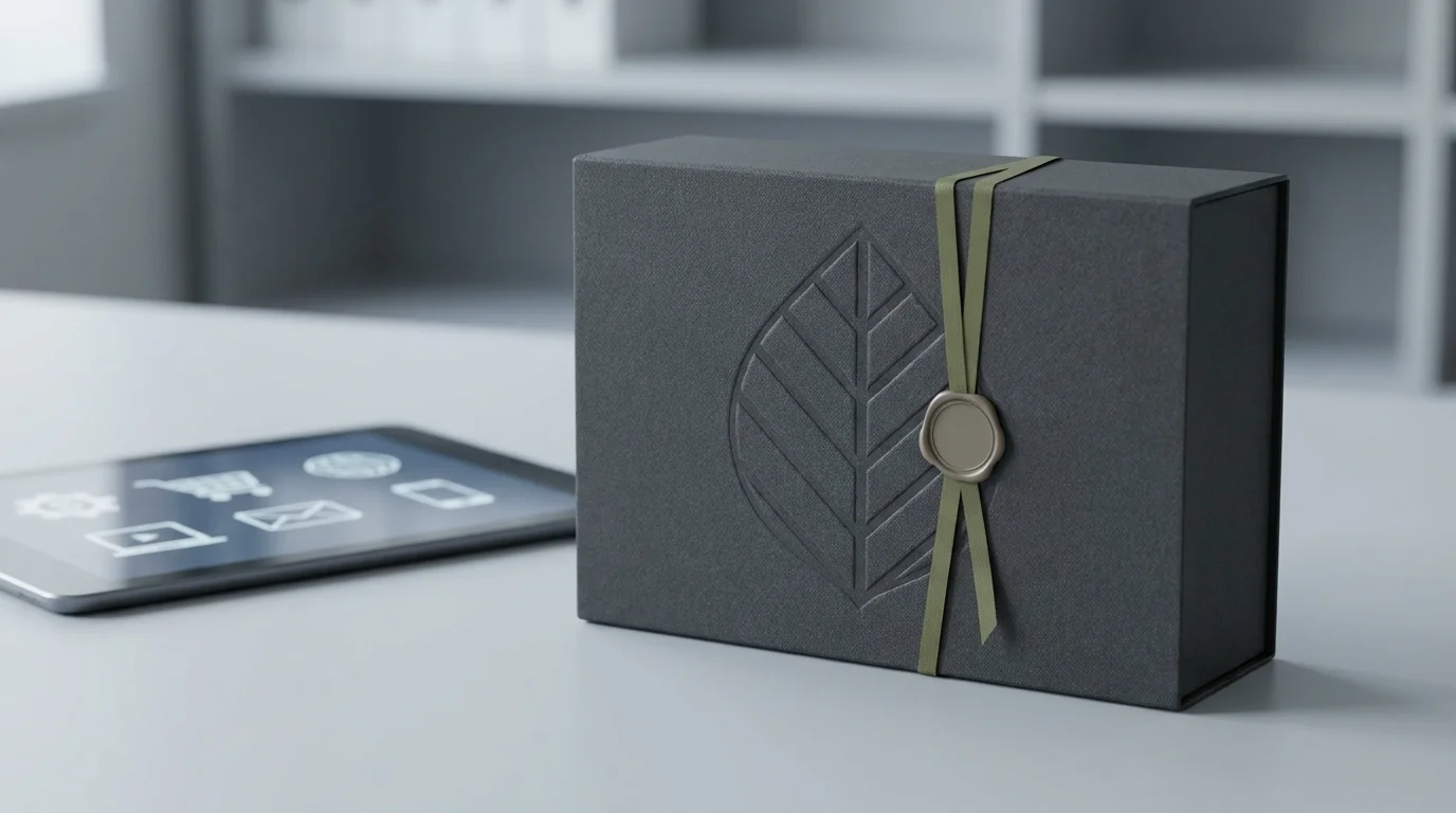 A close-up of a high-quality product package with unique identification and custom design elements, illustrating the concept of private label and product differentiation in e-commerce.