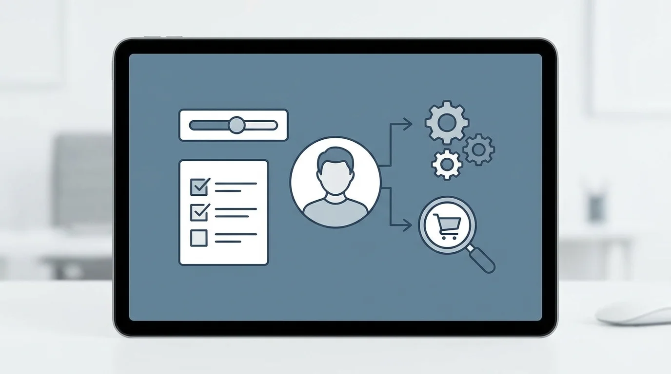 An illustration of a digital interface for collecting zero-party data through interactive questionnaires and personalized customer profiles to enhance e-commerce marketing accuracy.