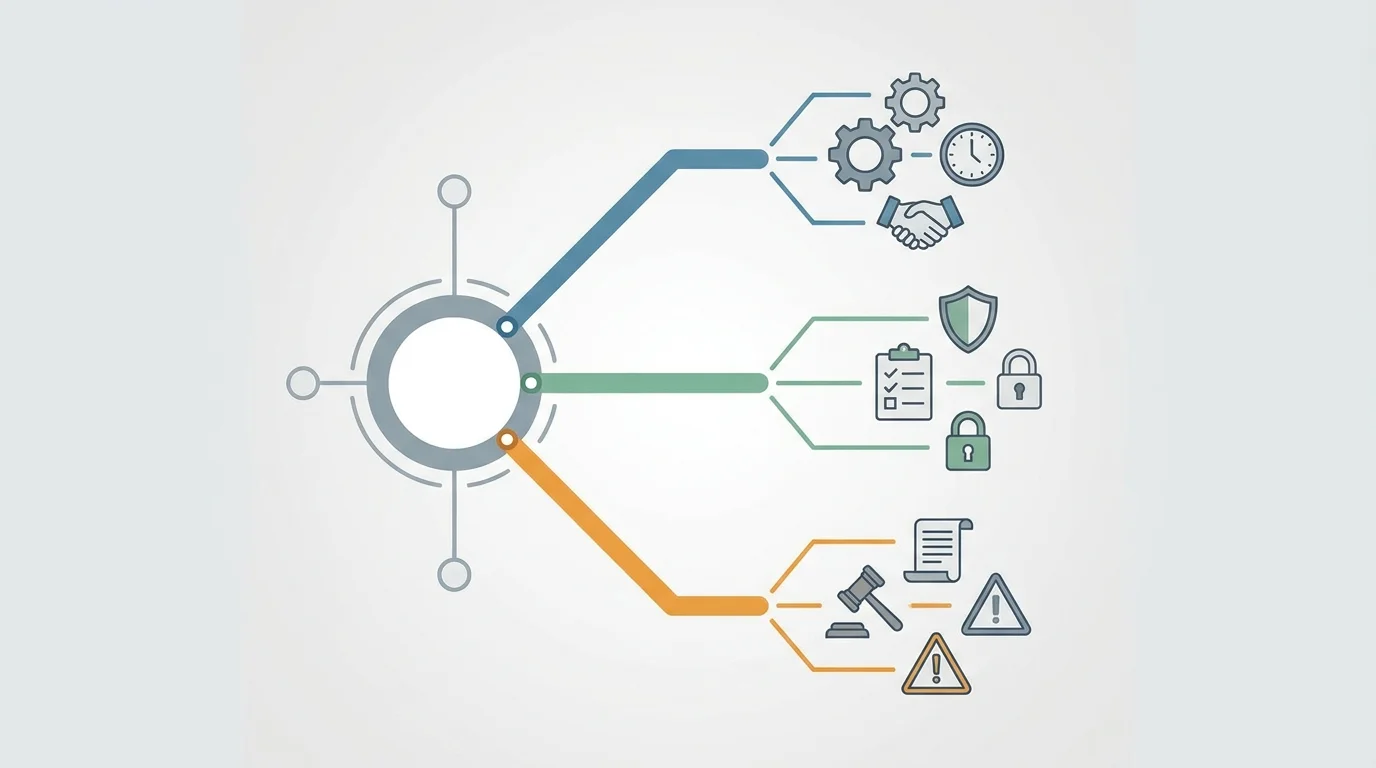 A technical diagram showing the categorization of seller risks into performance, compliance, and legal restrictions.