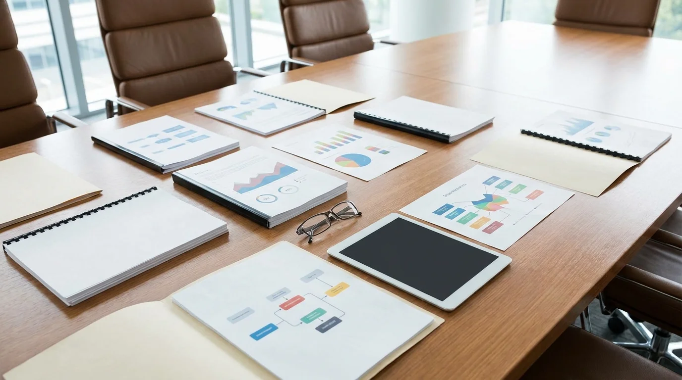 Analytical data reports and strategic business planning documents spread on a table for professional risk mitigation.