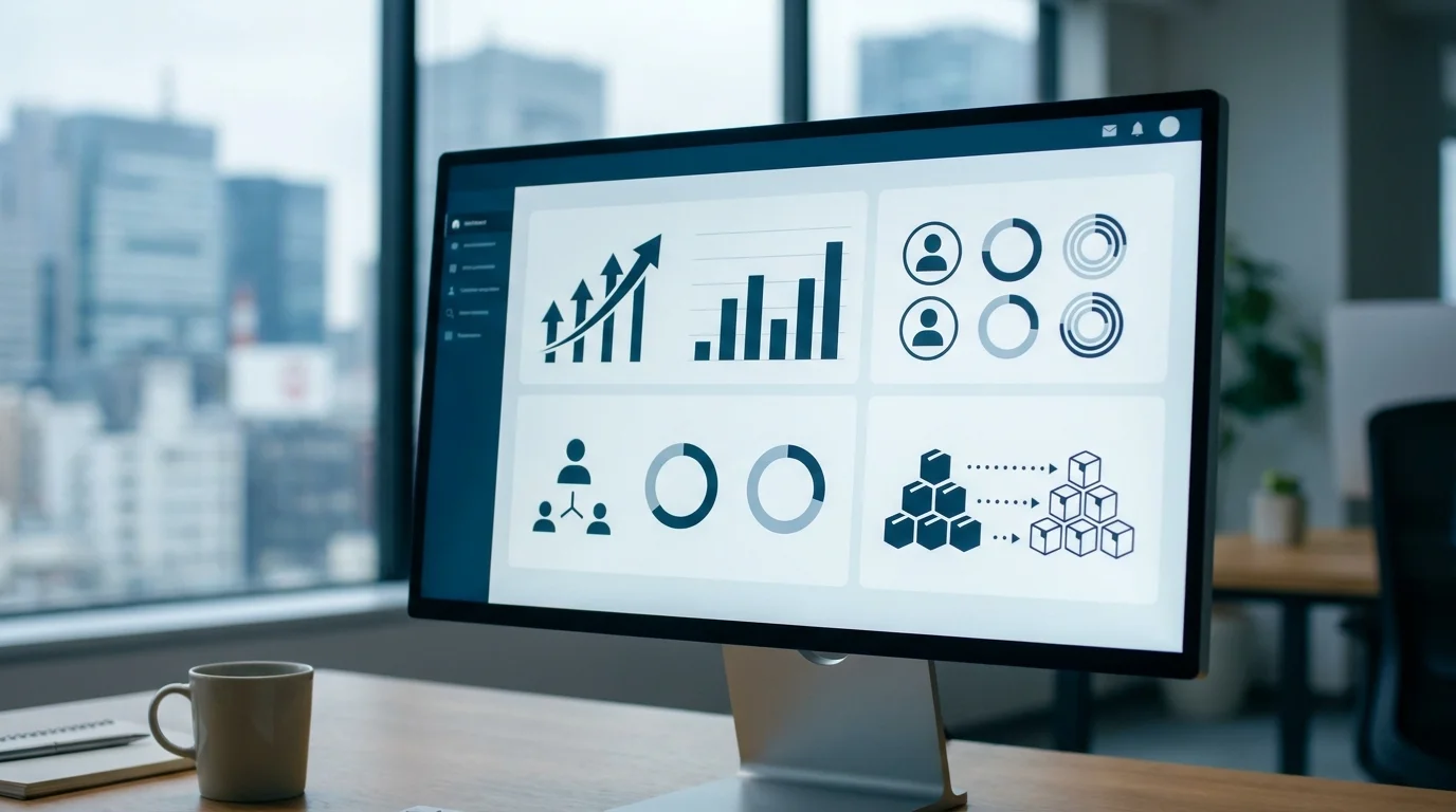 A sophisticated digital dashboard displaying real-time global e-commerce performance metrics and financial growth indicators.