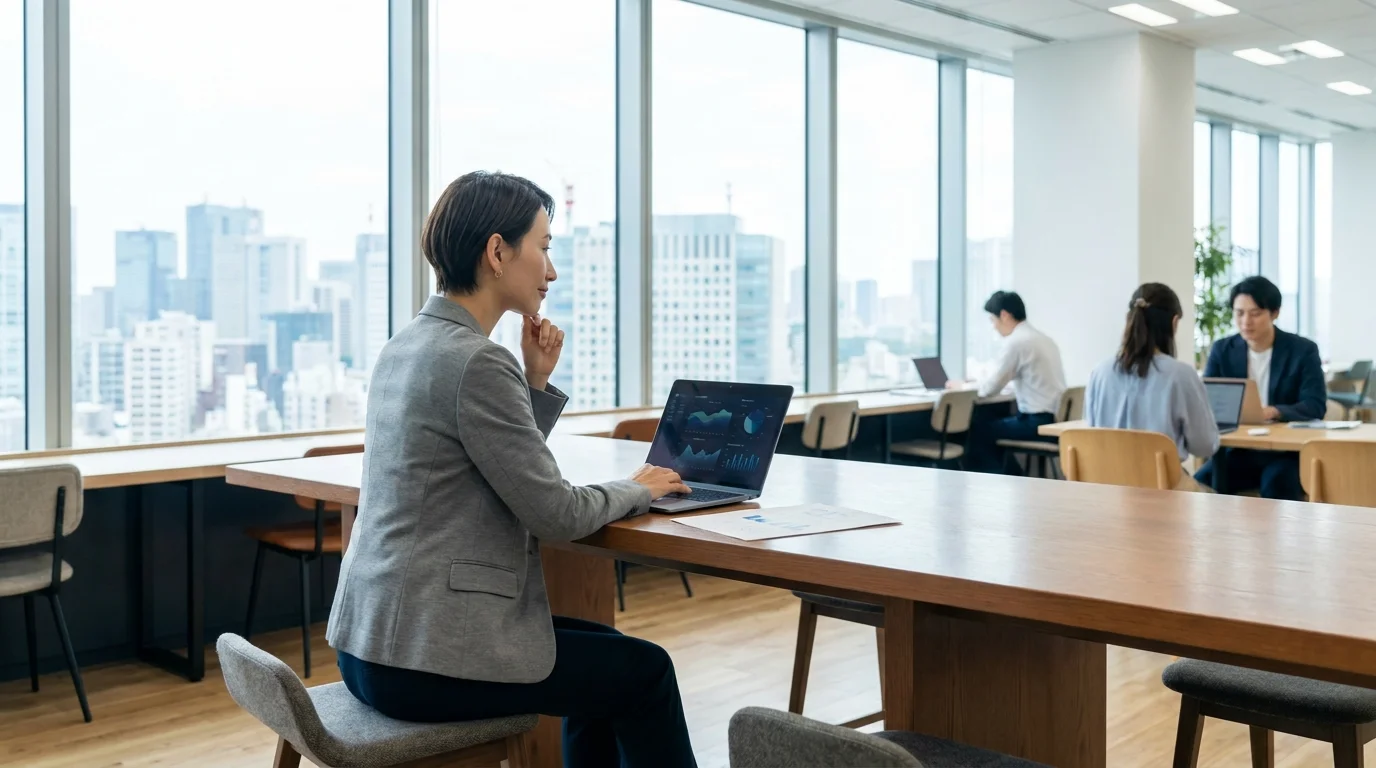 A sophisticated digital payment interface showing a secure transaction process on a high-end tablet screen, set in a modern Japanese corporate office with clean architectural lines and soft natural lighting. No corporate identifiers or markings visible.