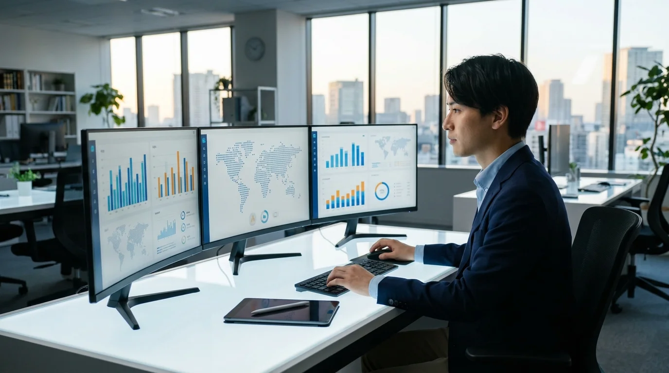 A detailed close-up of a Japanese data analyst's computer screen showing a complex feature engineering workflow with Python code and time-series data charts representing weather impact analysis.