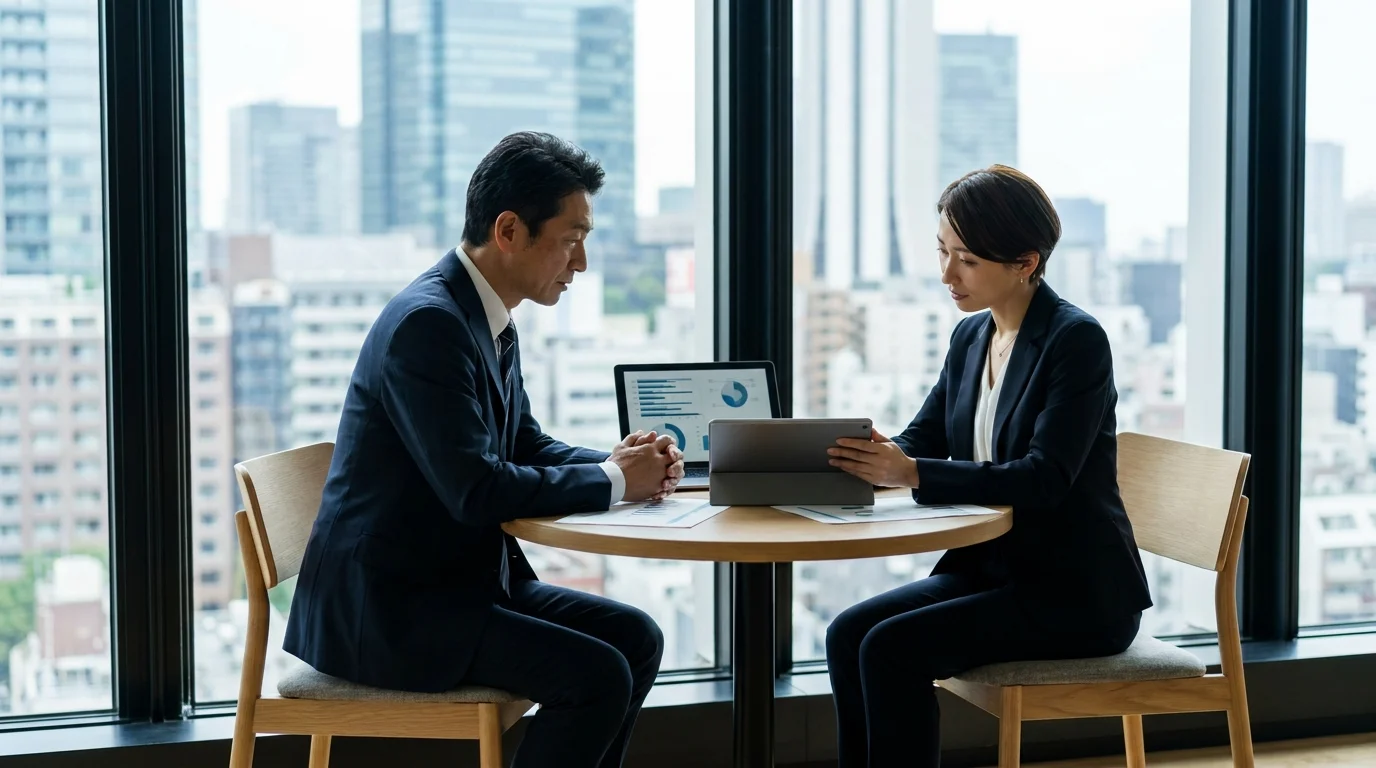 A sophisticated dashboard interface for Japanese data analysts showing sentiment trend lines, word clouds of employee communication, and engagement scores derived from natural language processing algorithms.
