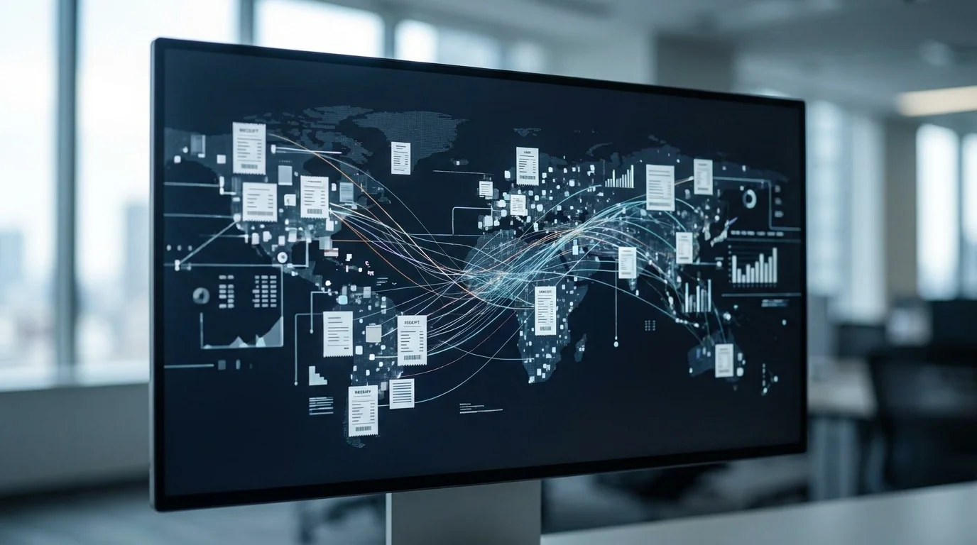 Close-up of a high-resolution screen displaying a Japanese financial document where specific fields like tax registration numbers and totals are highlighted and extracted by an AI algorithm in real-time.