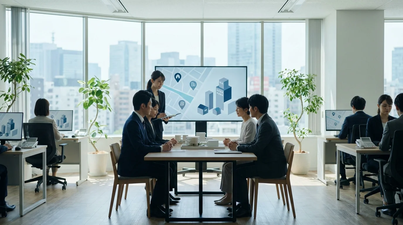 A detailed digital chart showing the correlation between 24/7 AI response availability and the reduction in vacancy days for high-AD properties in the Japanese rental market.